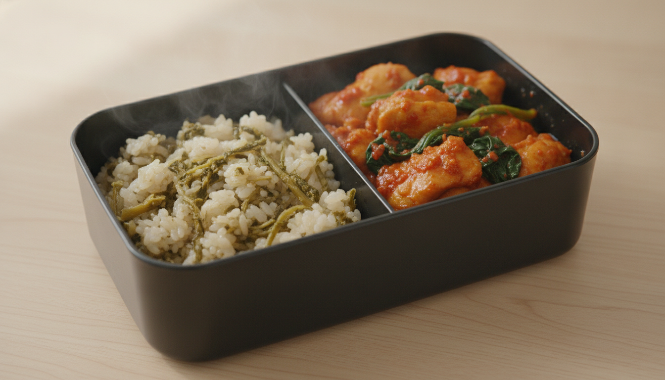 홈슐랭 도시락 시래기나물밥과 시금치매콤찜닭