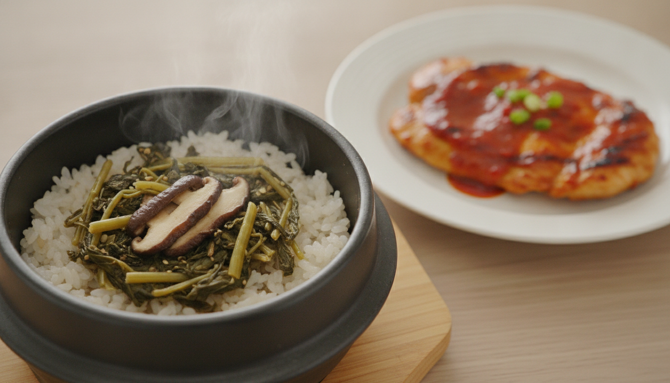더 담아 꽉 채운 무청시래기 표고버섯 솥밥 & 매콤 닭가슴살 스테이크
